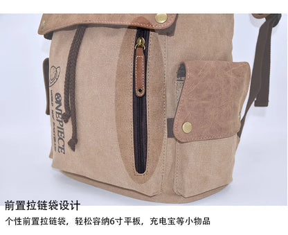 One Piece Anime Backpack – Kawaii Boys Canvas School Bag with Drawstring, Large Capacity Student Gift