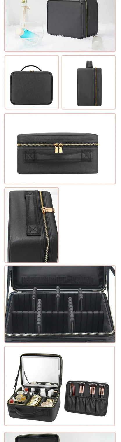 Smart LED Cosmetic Case with Mirror, Large Capacity Travel Makeup Bag for Women, Skincare & Beauty Organizer