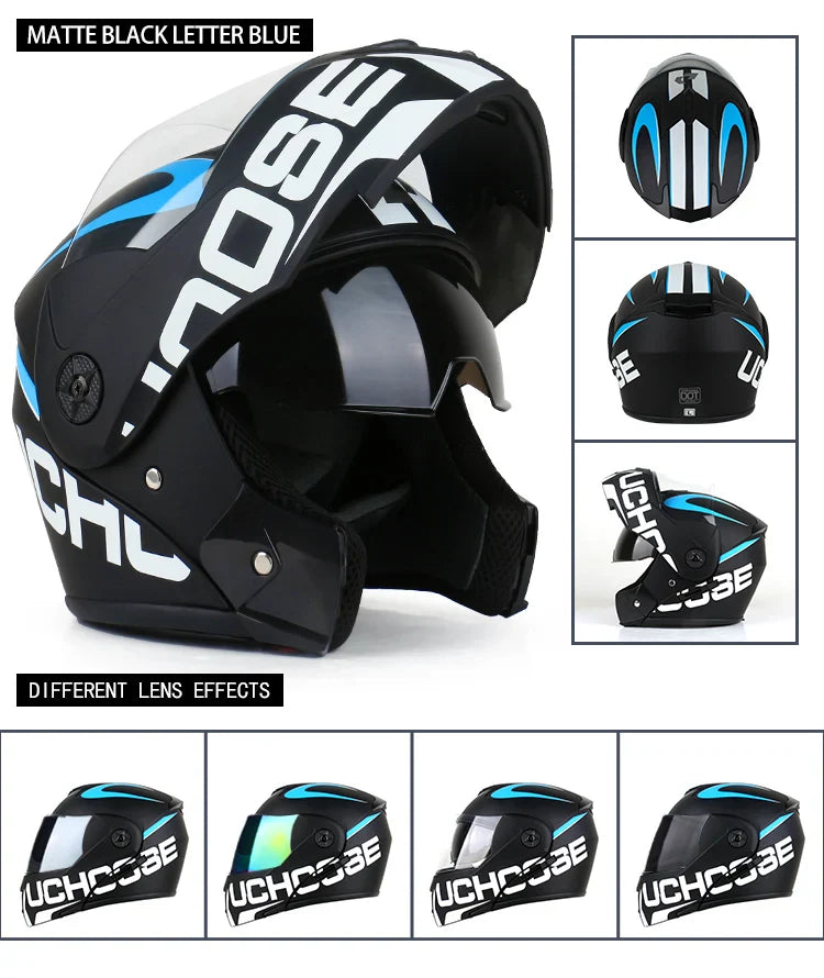 New Full Face Motorcycle Helmet – Racing Helmet with Double Sun Visor & Flip-Up Double Lens for Men & Women, DOT Certified