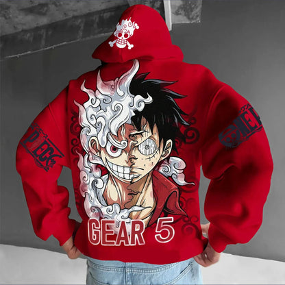 One Piece Luffy Gear 5 Nika Hoodie – Anime Streetwear Pullover Sweatshirt for Men & Women