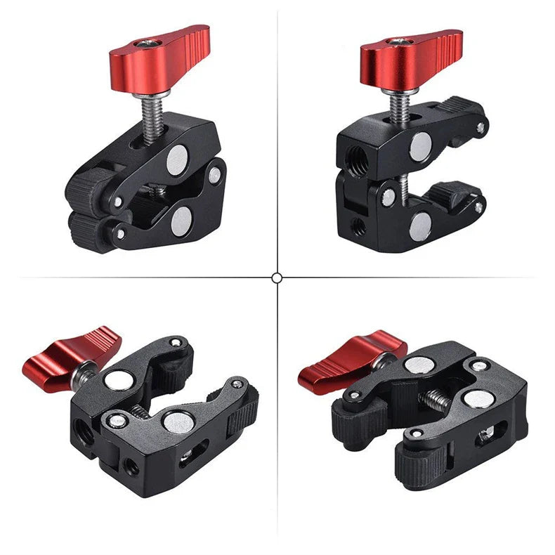 Super Clamp Camera Mount with 360° Ballhead Magic Arm - Double Ball Head Adapter for DSLR, GoPro, LED Lights, & Phone