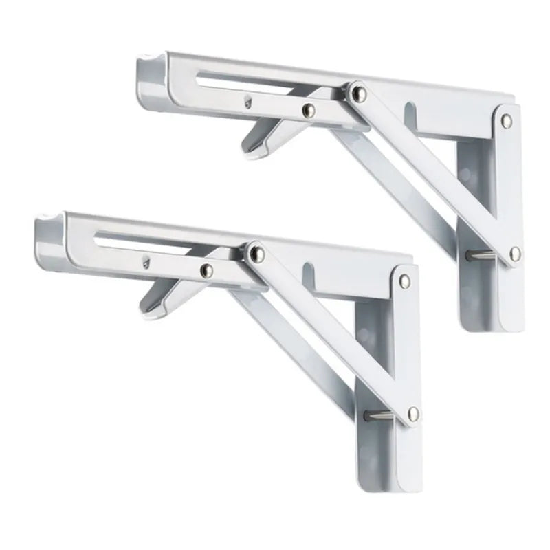 2pcs Heavy Duty Stainless Steel Folding Shelf Brackets | Collapsible Wall-Mounted L-Table Hinges for Bench & Table with Screws