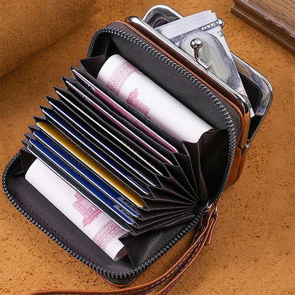 Women’s Fashion Minimalist Wrist Strap Wallet – Retro Short Zero Wallet with Large Capacity, Multi-Card Pockets & Money Clip