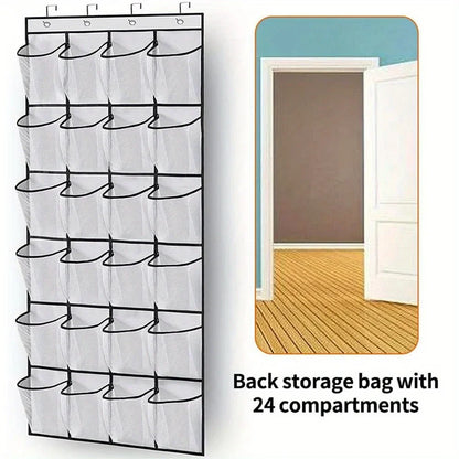 24-Grid Wall-Mounted Shoe Organizer – Fabric Closet Storage Rack with Mesh Pockets, Clear Hanging Over-the-Door Cloth Bag
