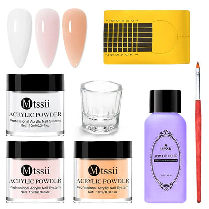 Nail Crystal Powder Kit – Acrylic Liquid Set with Pink & White Powder, Nail Brush for Extension & Carving, Beginner Set