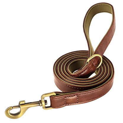 Customized Leather Dog Collar & Leash Set – Soft Padded Adjustable Collar for Small, Medium & Large Dogs with Engraved Nameplate