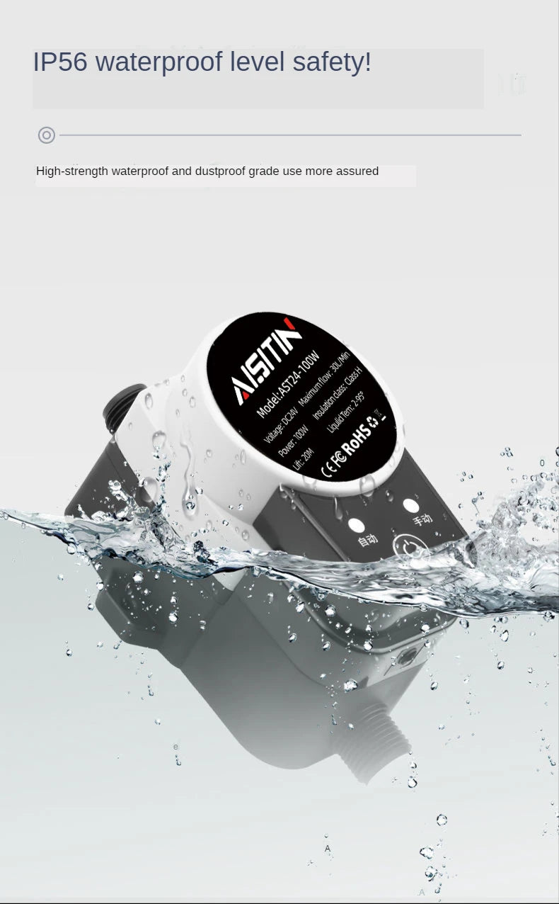 AISITIN Brushless Booster Water Pump — 16m 24V IP56 Automatic Pressure Controller for Home Water Heating