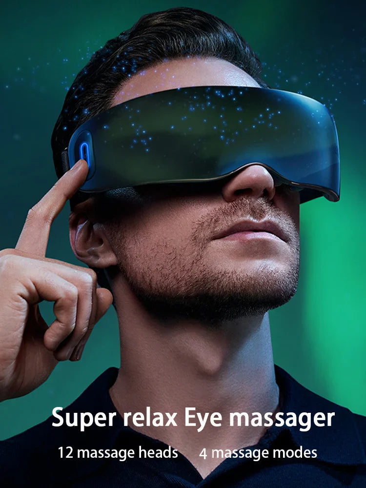 New Eye Massage Device with Heating & Vibration – Acupressure Massager with 12 Heads for Super Relaxation