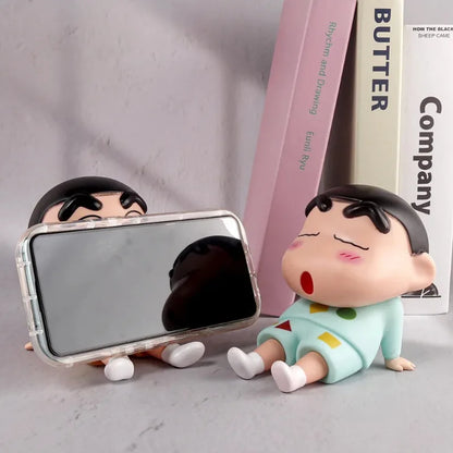 Crayon Shin-Chan Anime Figure Phone Holder – Kawaii Desktop Ornament Mini GK Collectible Toy Gift