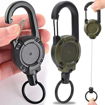 Retractable Heavy-Duty Carabiner Keychain — Steel Wire Rope Pull Reel, Spring Buckle, Outdoor Sports & Utility Tool