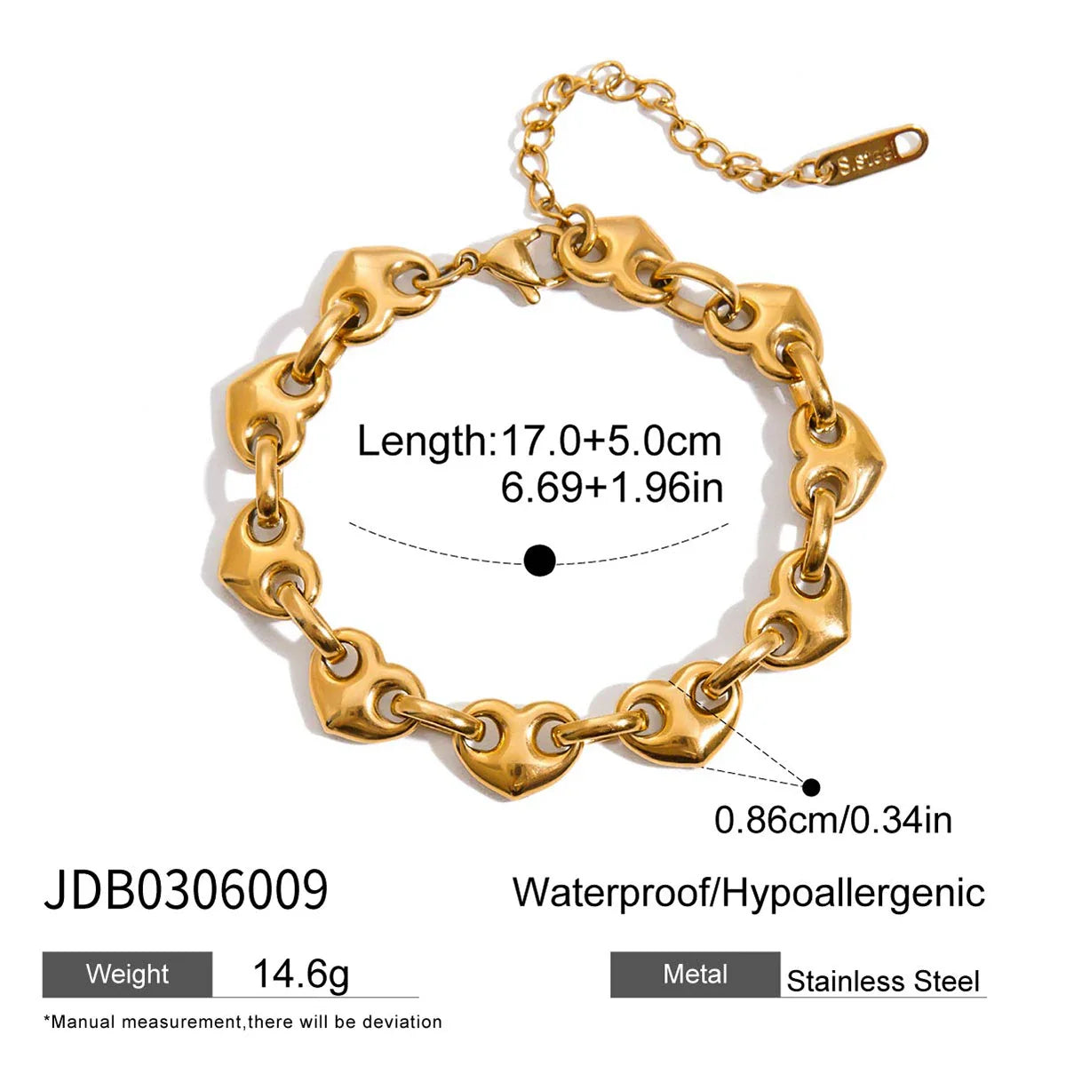 Minimalist 18K Gold Plated Stainless Steel Heart Button Bracelet – Two-Tone Stackable Round Charm Jewelry for Women