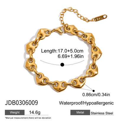 Minimalist 18K Gold Plated Stainless Steel Heart Button Bracelet – Two-Tone Stackable Round Charm Jewelry for Women