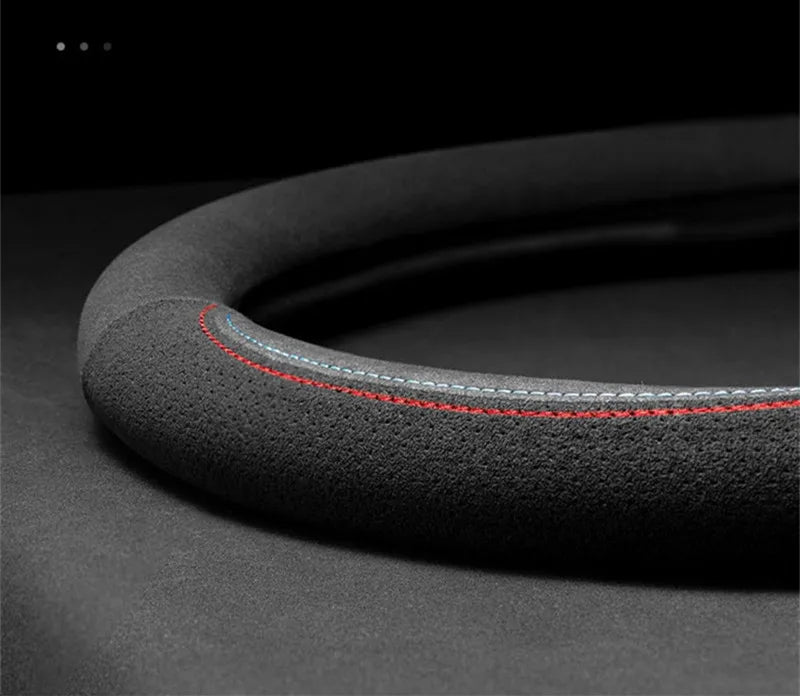 Universal Cowhide Suede Steering Wheel Cover — Breathable 37-38cm Car Steering Wheel Wrap Accessories