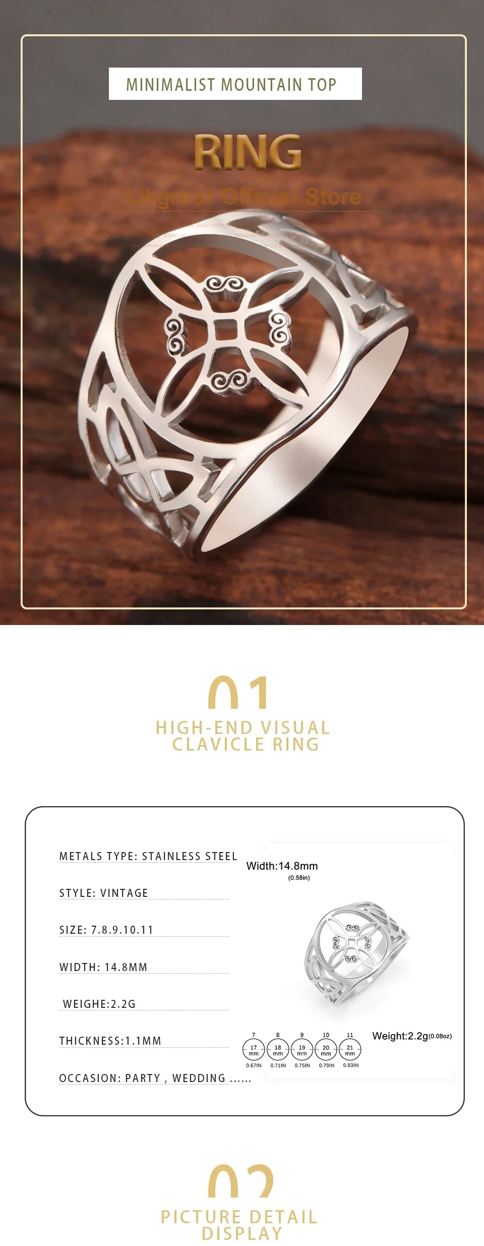 LIKGREAT Witch Knot Ring – Hollow Stainless Steel Celtic Amulet, Protection Jewelry for Men & Women, Couple Gifts