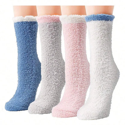 4 Pairs Women's Winter Fuzzy Socks – Thick Thermal Soft & Fluffy Slipper Socks for Home & Sleeping