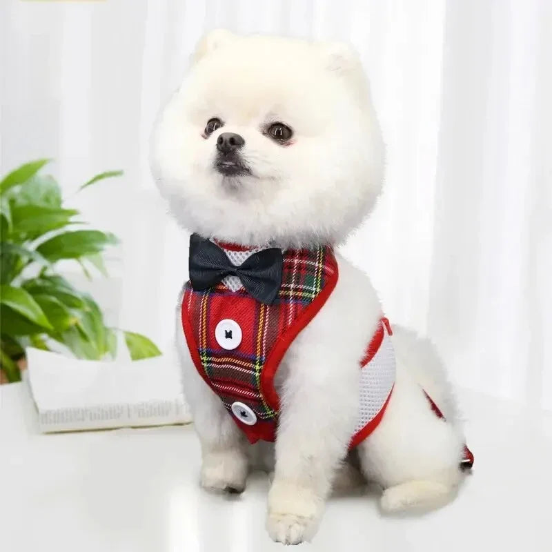 Elegant Bowtie Pet Harness Vest - Adjustable Cat Dog Leash Set Cute Tuxedo Bowknot Suit for Puppy Kitten