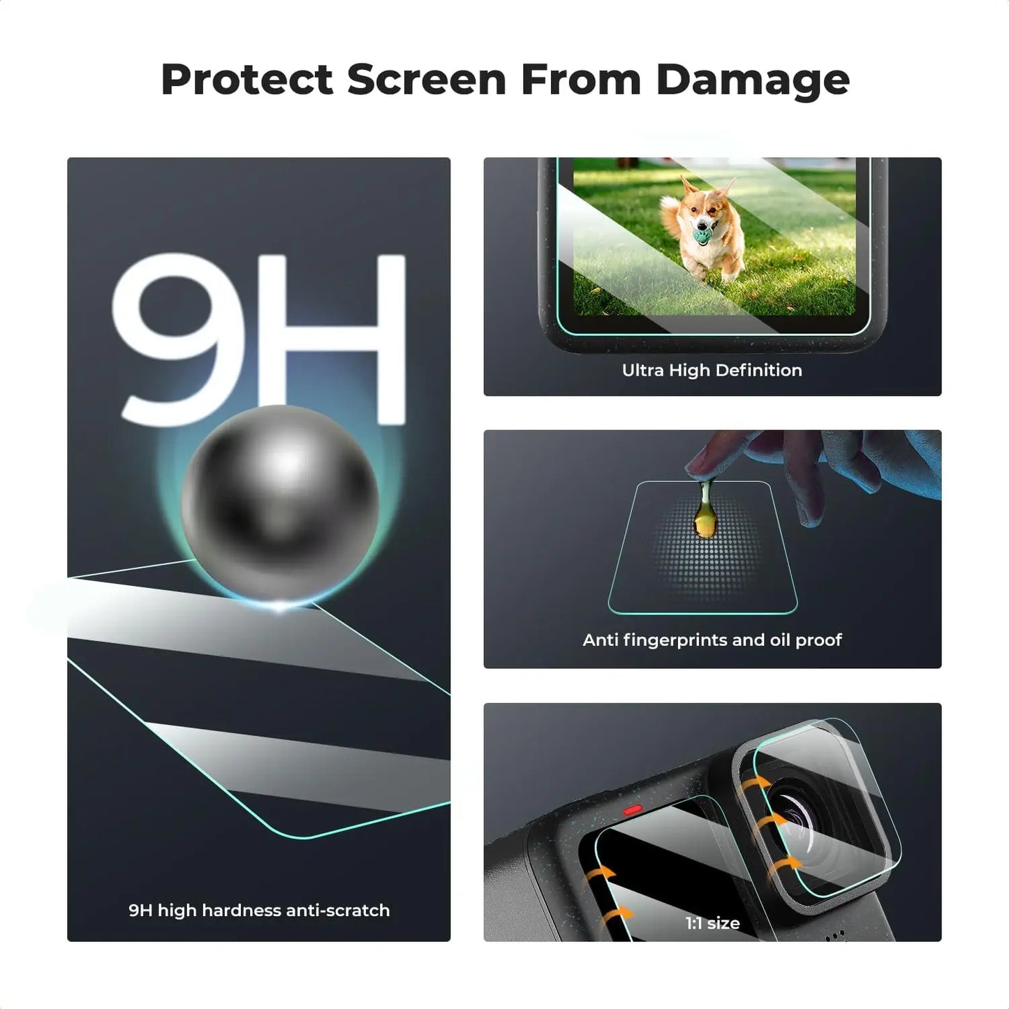1-9PCS HD Tempered Glass Screen Protector Set – Front & Back Lens Protective Film for GoPro Hero 9-13 Black Cameras