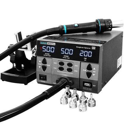 SUGON 8630Pro 1300W Hot Air Gun - Digital Display BGA Rework Station with Curved Nozzle for Welding & Desoldering Repair