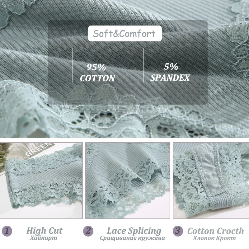 3PCS Women’s Cotton Lace Panties Set - Low Waist Brazilian Bikini Underwear Soft Floral Lingerie T-Back Style
