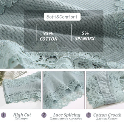 3PCS Women’s Cotton Lace Panties Set - Low Waist Brazilian Bikini Underwear Soft Floral Lingerie T-Back Style