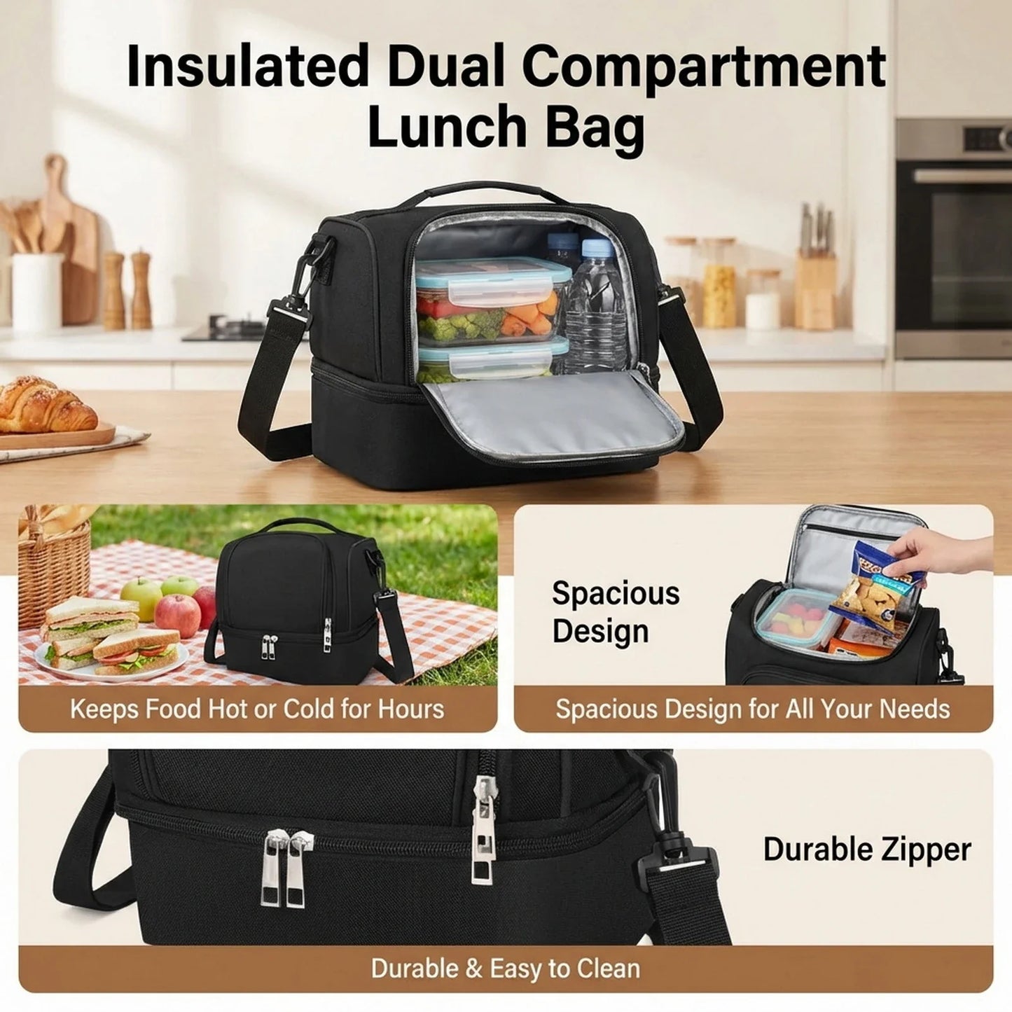 Large Capacity Insulated Lunch Bag – Aluminum Foil Thermal Food Tote for Office, School, Picnic & Travel