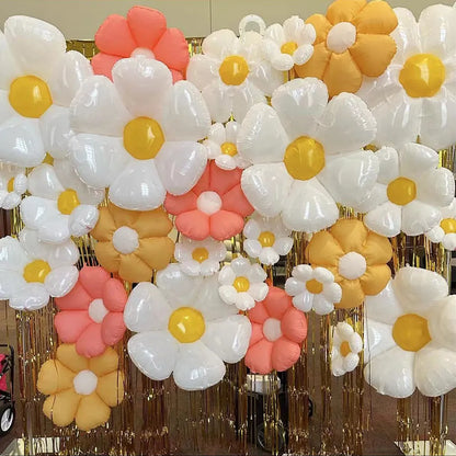 Colorful Daisy & Plumeria Foil Balloons for Weddings, Birthdays & Baby Showers - Helium-Compatible, Photo-Friendly Party Decorations