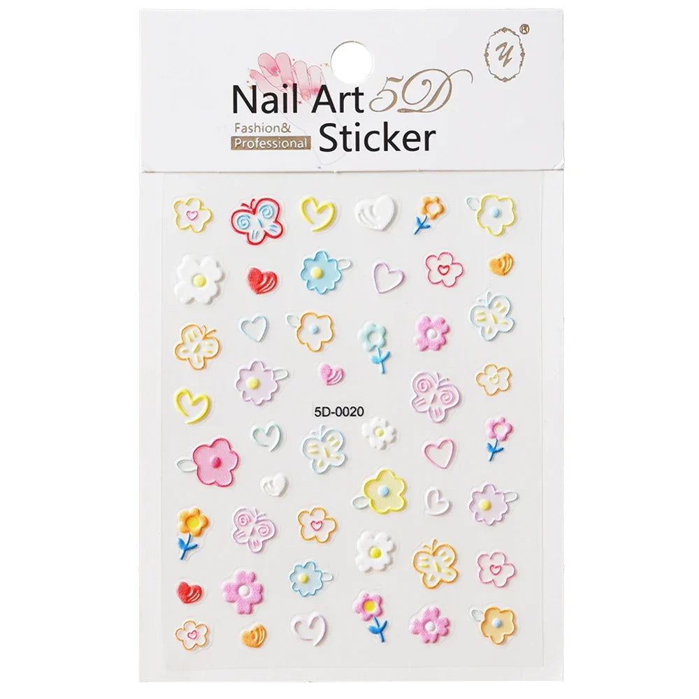 5D Macaron Nail Stickers - Embossed Flower, Fruit, Bear & Rabbit Charms for Summer DIY Manicure Decoration