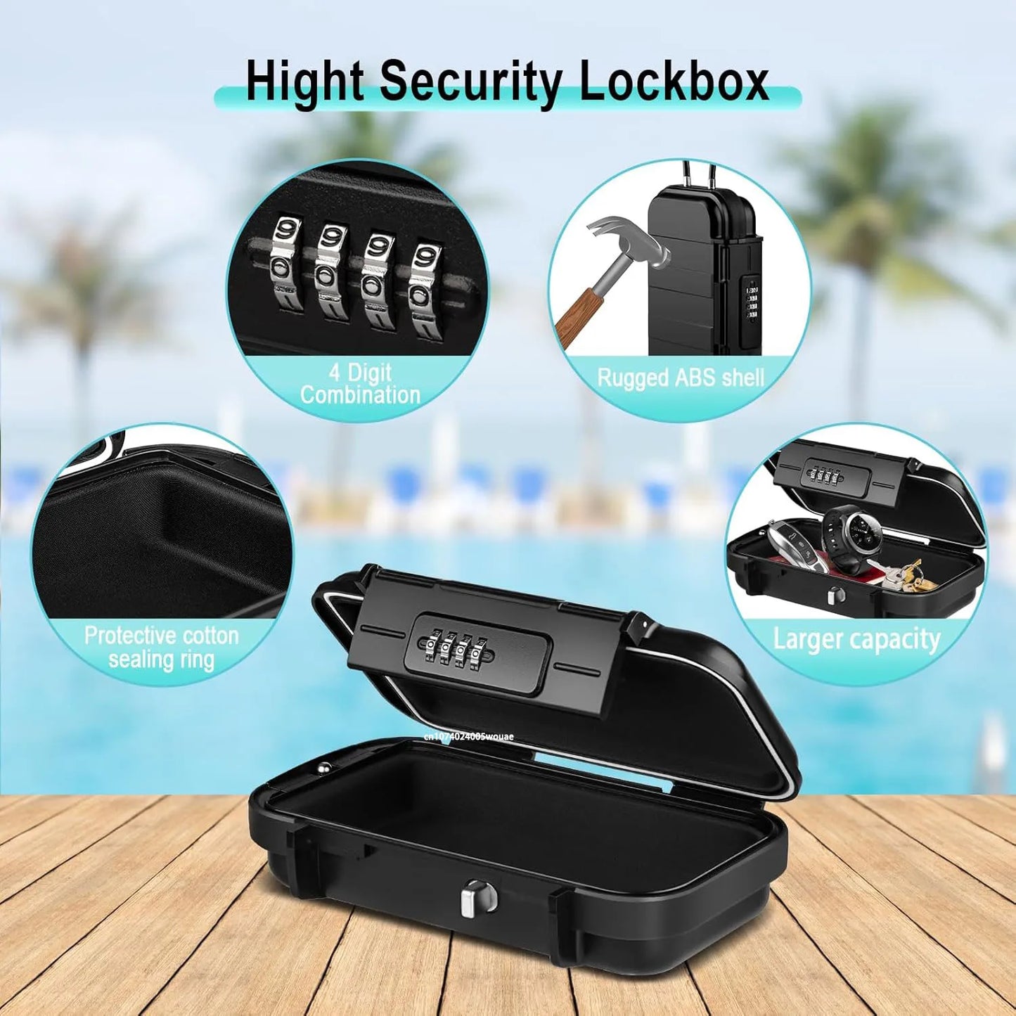 Portable Travel Safe Lock Box – Waterproof Anti-Theft Gym & Beach Box with Combination Lock and Removable Chain