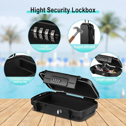Portable Travel Safe Lock Box – Waterproof Anti-Theft Gym & Beach Box with Combination Lock and Removable Chain