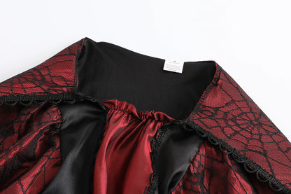 Girls Vampire Queen Costume - Black & Red Vintage Long Dress with Collar for Halloween & Cosplay