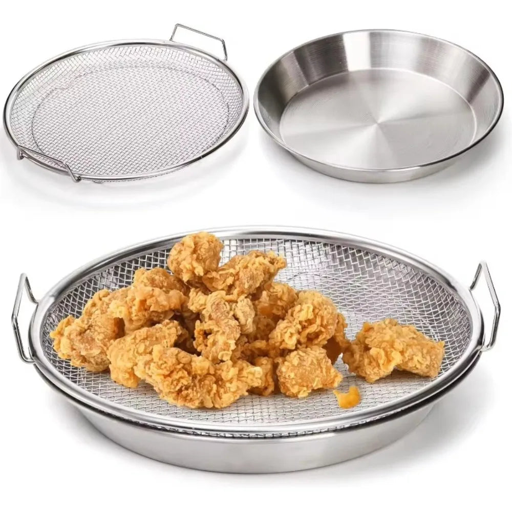 Heavy Duty Stainless Steel Frying Rack with Tray - Foldable Oil Draining Mesh Basket Dishwasher Safe