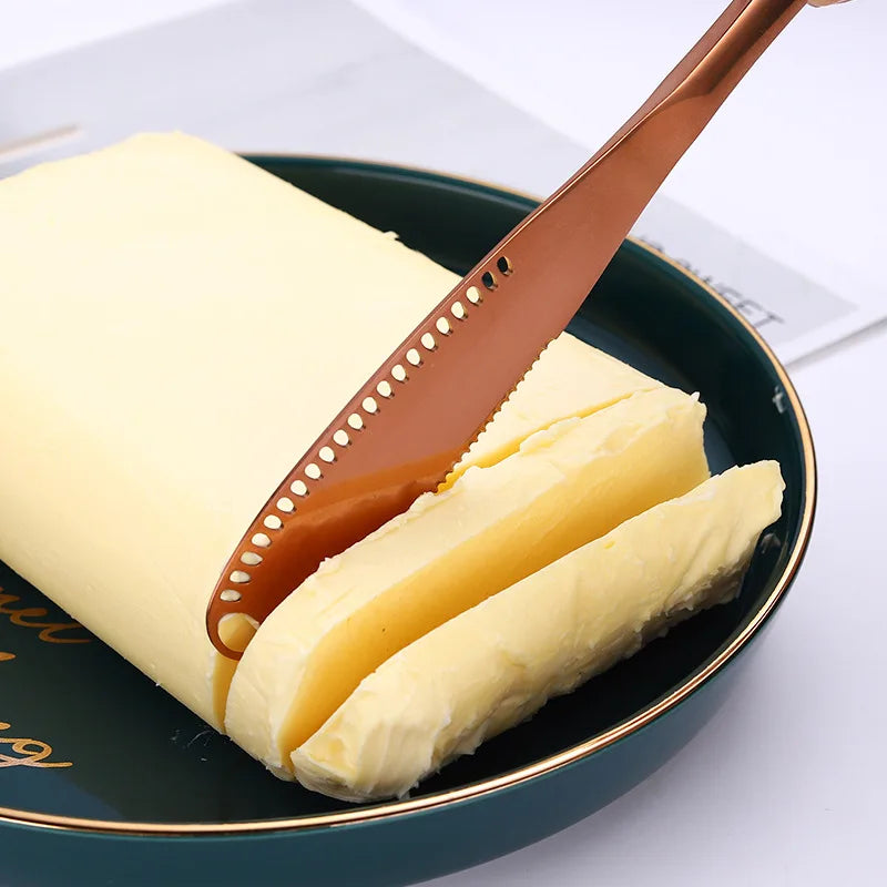 Stainless Steel Butter Knife with Holes: Versatile Cheese & Dessert Cutter - Multi-Purpose Kitchen Tool for Toast, Jam, and Cream