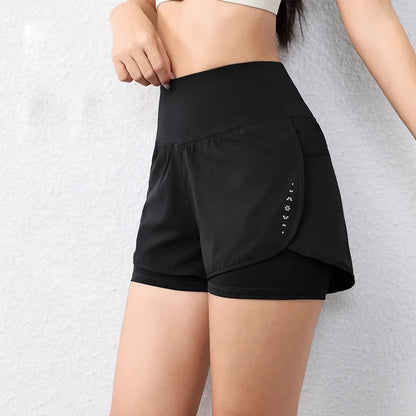 Women’s Quick-Dry Running Shorts – Elastic Waist Sports Layer Active Shorts with Pockets for Yoga & Workouts