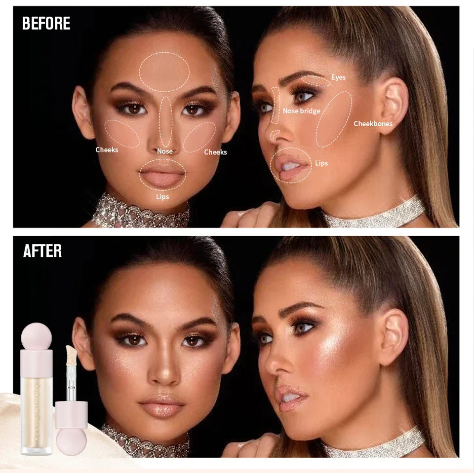 4-Color Liquid Face Highlighter — Bronzer & Contour Shimmer Makeup