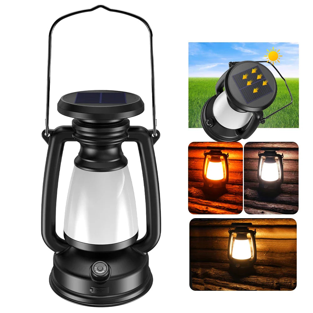 USB Rechargeable Camping Light - Portable Lanterns for Hanging Tent - 3000-5000K Stepless Dimming with Solar Charging