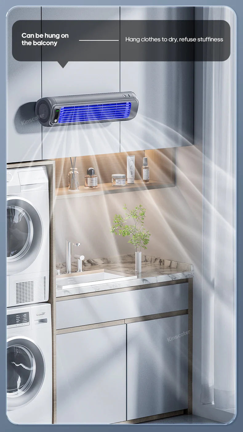 KINSCOTER Portable Air Conditioner Fan – 2000mAh Quiet Desktop Tower Fan, Wall-Mountable Non-Drilling Circulating Fan with 3 Adjustable Speeds