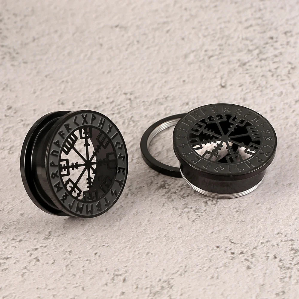 Casvort 2PCS Stainless Steel Ear Gauges – Viking Rune Plugs, Tunnels, Expanders for Piercing Jewelry