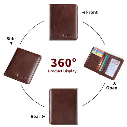 GERUOLA Vintage Genuine Leather Men’s Wallet – Ultra-Thin RFID Blocking Top-Grain Cowhide Multi-Card Holder with Secure Snap Button Slim Wallet for Men