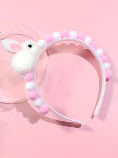 Girls’ Bunny Ear Fur Ball Headband - Cute Winter Hair Accessory for Kids