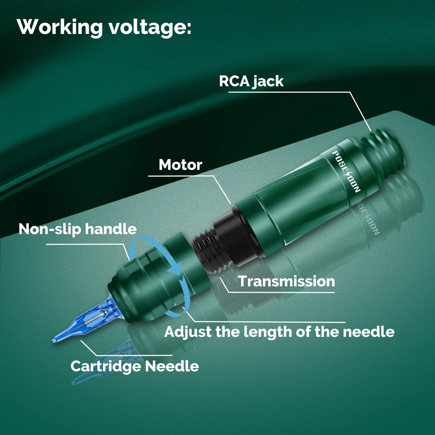 POSEIDON Tattoo Pen Kit – Rotary Electric Tattoo Gun with Power Supply & RCA Interface for Professional Tattoo Artists