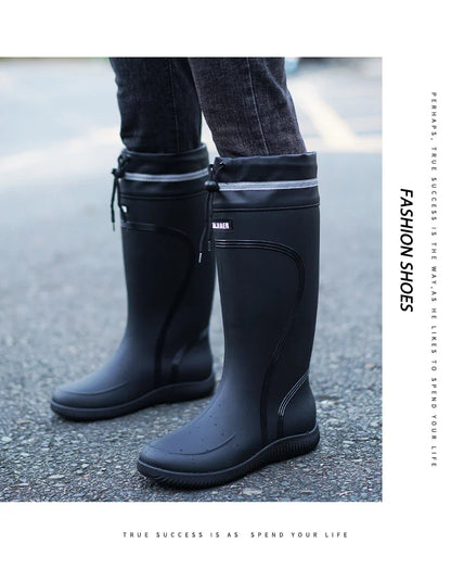 Men’s & Women’s High-End Rain Boots – Waterproof, Non-Slip Short & Mid-Calf Rubber Boots with Drawstring