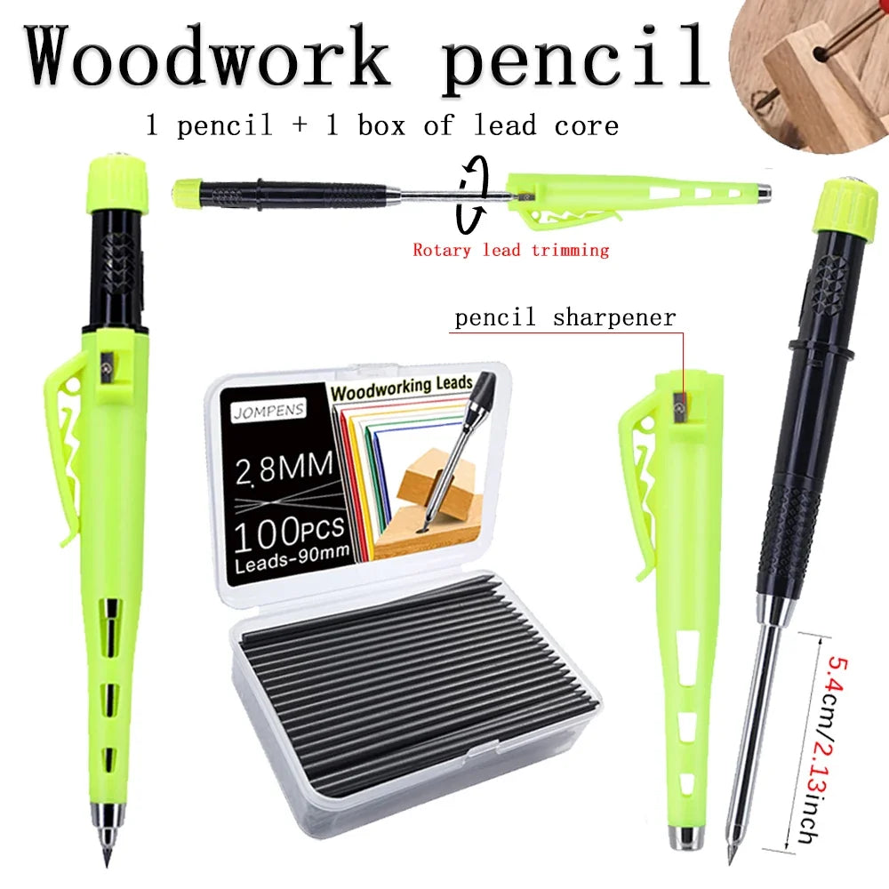 2Pcs Carpenter Mechanical Pencil Set - 54mm Long Reach Woodworking Marking Tool with Lead Box