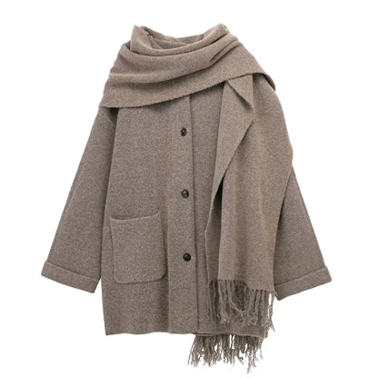 UNIZERA 2023 Women's Winter Knitted Coat – Fashionable Short Scarf Jacket, Casual Outerwear