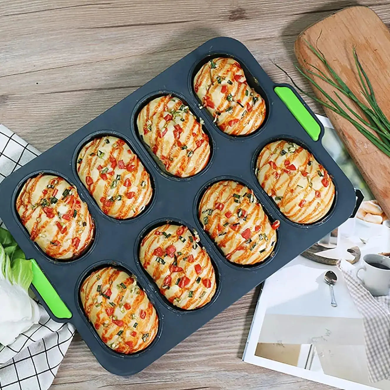 Non-Stick Silicone Hamburger Bun Mold - Food Grade Bread Loaf, Baguette and French Bread Baking Tray for Sandwiches