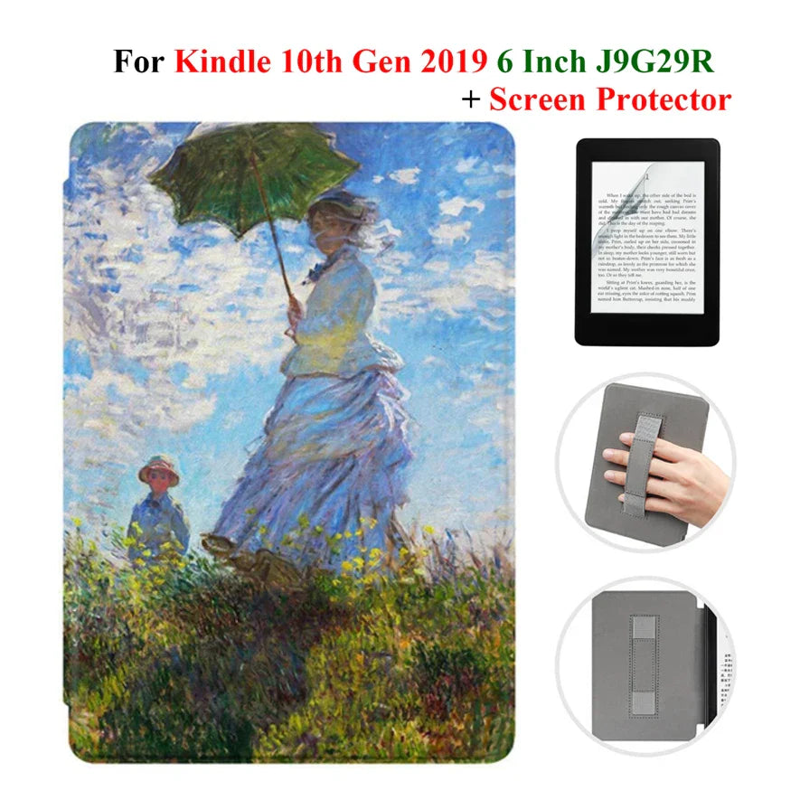 Kindle 10th Gen 6" Leather Case – Hand Strap & Screen Protector Cover with Wake/Sleep Function (2019, J9G29R)