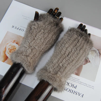 Women’s Winter Mink Fur Gloves – 100% Natural Fingerless Knitted Mittens for Warmth