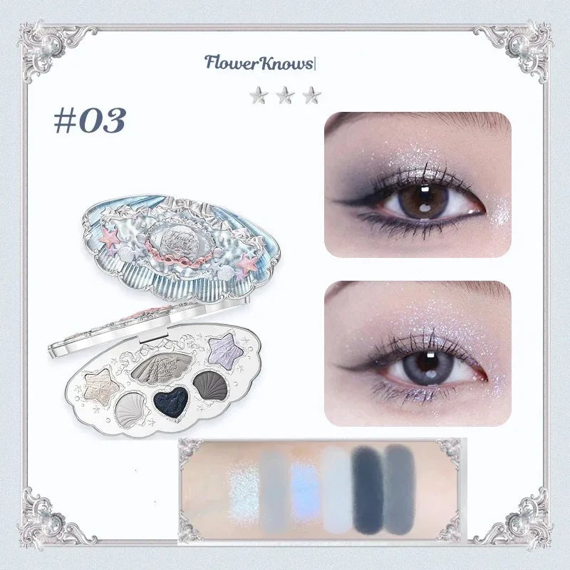 Flower Knows Moonlight Mermaid Eyeshadow Palette – 5-Color Matte, Shimmer & Glitter Waterproof Eye Shadow