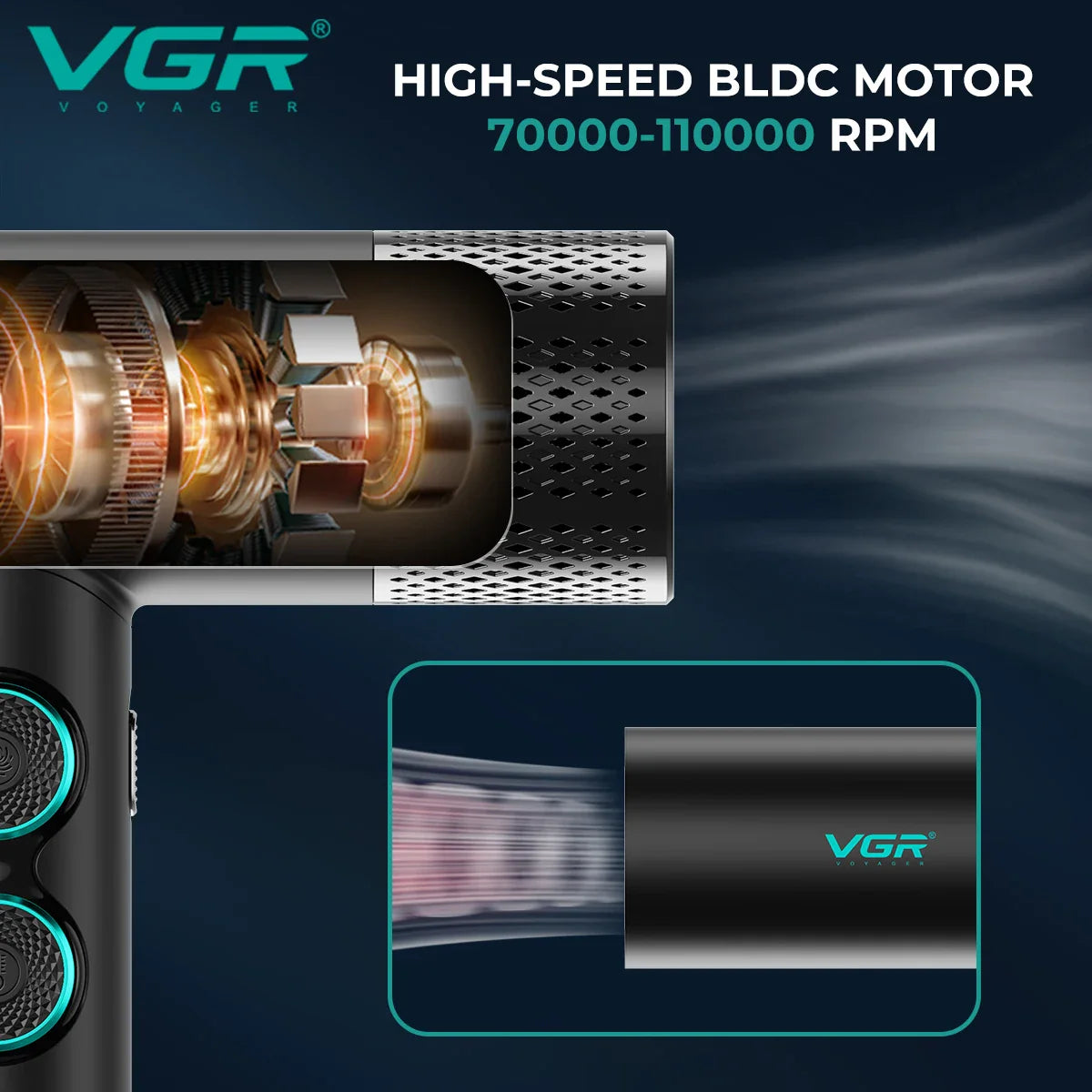 VGR Professional Hair Dryer V-401 — Hot & Cold Adjustment with Brushless Motor 110000 RPM