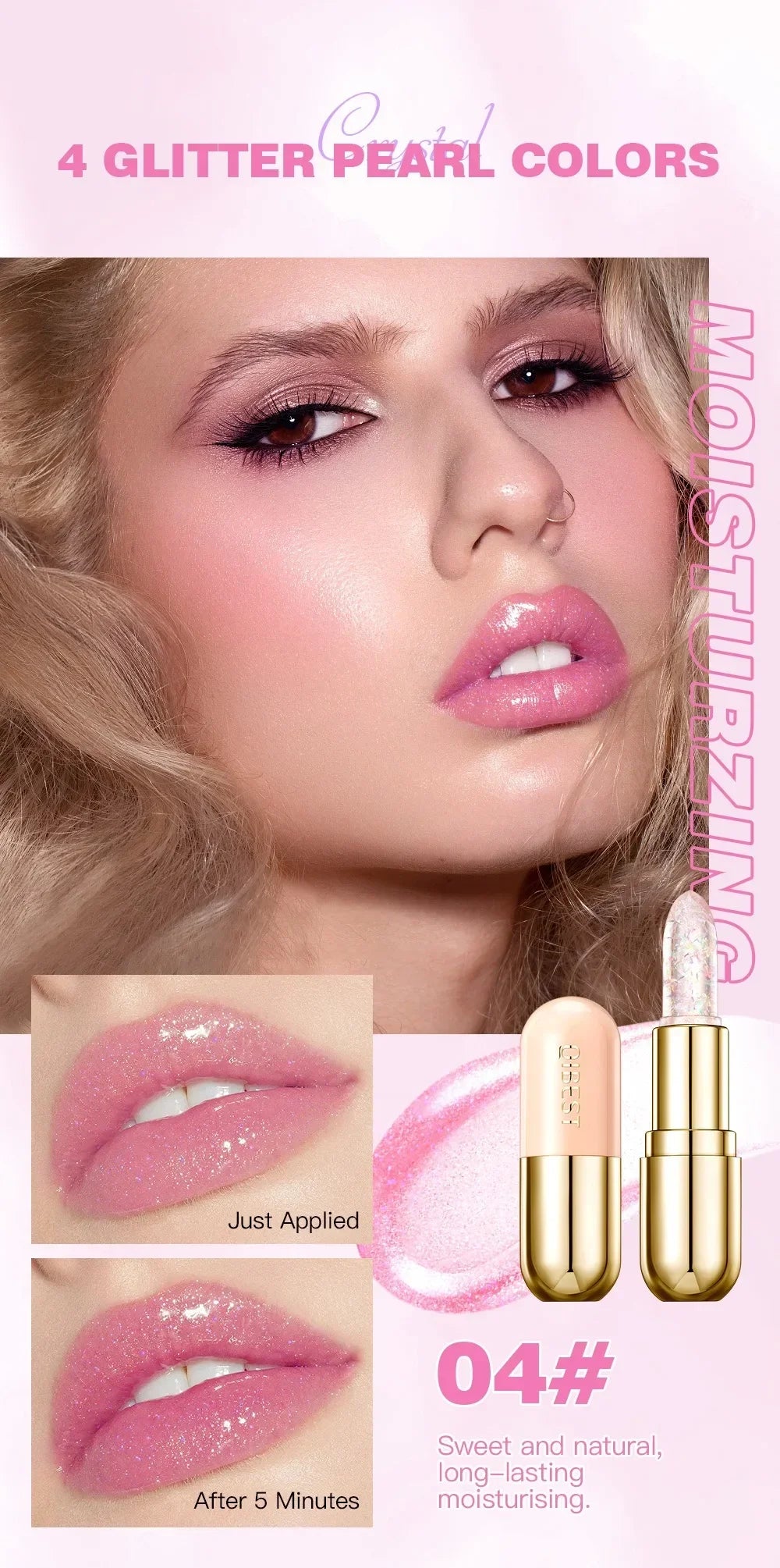 Soft Jelly Color-Changing Lipstick – Glossy Hydrating Glitter Lip Balm with Sparkling Red Shade
