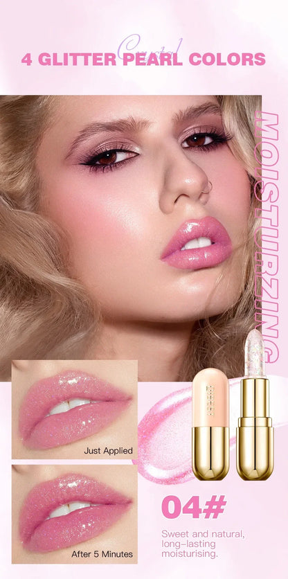 Soft Jelly Color-Changing Lipstick – Glossy Hydrating Glitter Lip Balm with Sparkling Red Shade